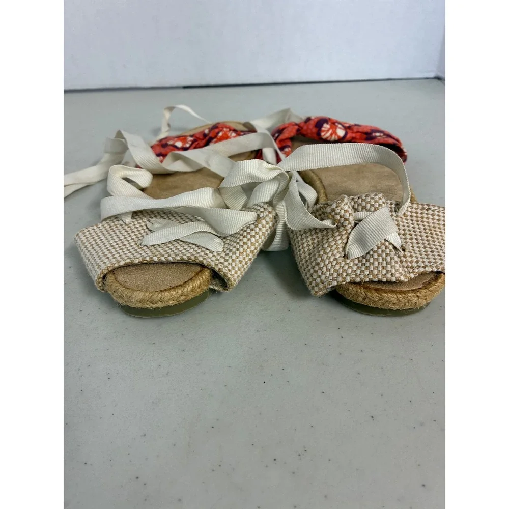 Old Navy Womens Espadrille Ankle Tie Sandals Coral Pink Floral Knot‎ Flat Size 9